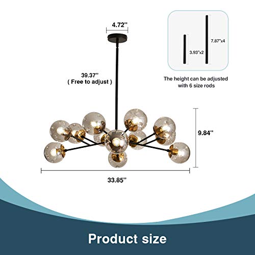 SZXYKEJI 12-Light Glass Chandelier,Large Chandeliers for High Ceilings, Rustic Ceiling Lighting Fixture Pendent Light for Kitchen Dining Room Living Room Bedroom Office (Black). SZXYKEJI 12-Light Glass Chandelier,Large Chandeliers for High Ceilings, Rustic Ceiling Lighting Fixture Pendent Light for Kitchen Dining Room Living Room Bedroom Office (Black).